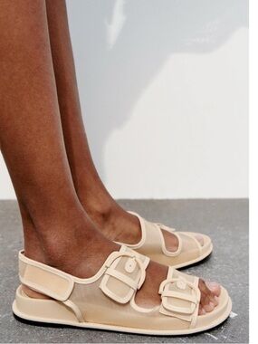 Zara Cream Buckle Sport Sandals